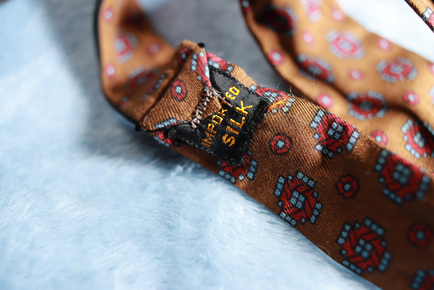 Vintage Silk Paddle Brown Repeat Pattern Bow Tie