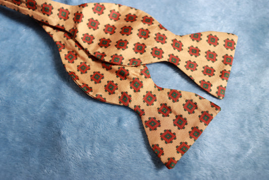 Vintage Harrods Silk Peach Thistle Bow Tie