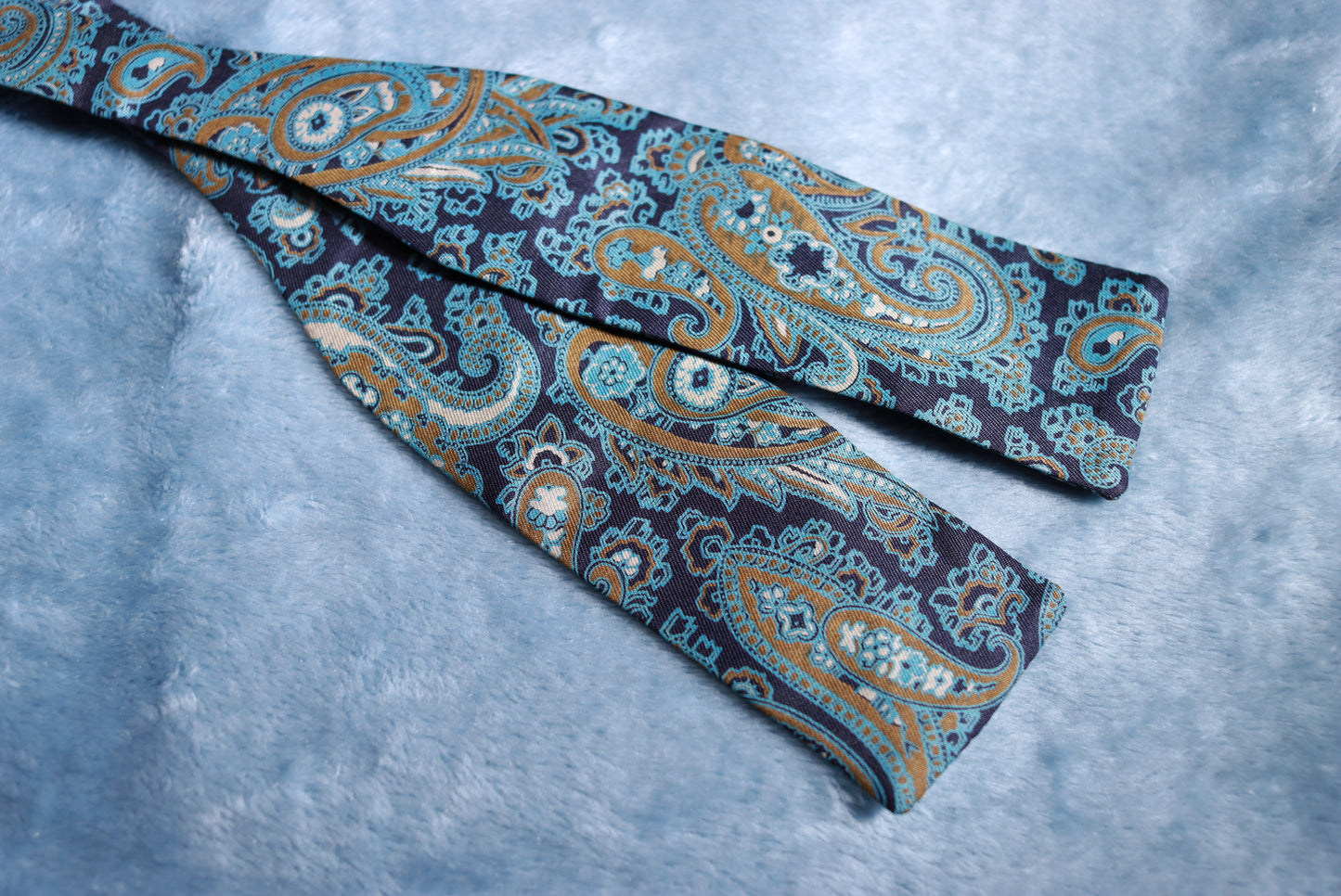 Vintage Harrods Silk Blue Paisley Paddle Bow Tie