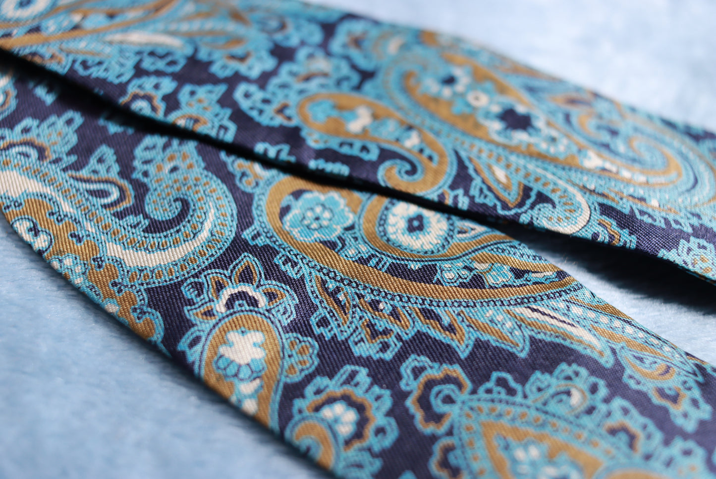 Vintage Harrods Silk Blue Paisley Paddle Bow Tie