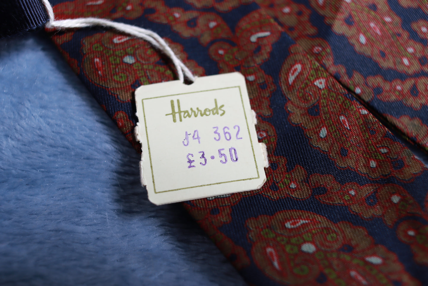 Vintage Unworn WIth Tags All Silk Harrods Dark Pattern Paddle Bow Tie