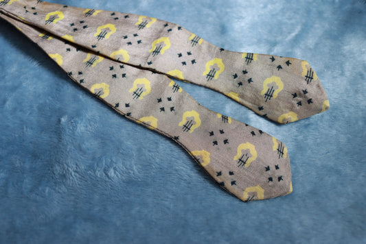 Vintage Grey and Yellow Narrow Thistle Bow Tie