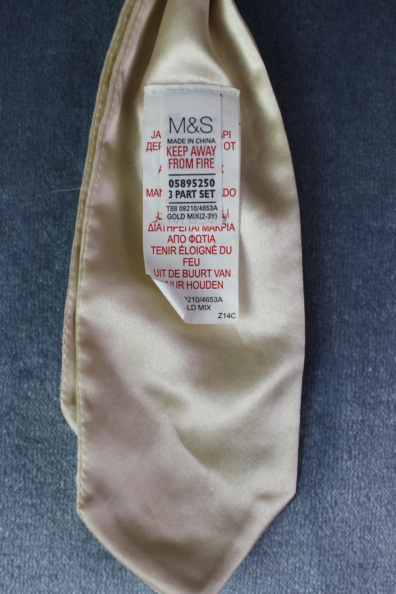 Vintage M&S pre-tied gold champagne childs wedding cravat