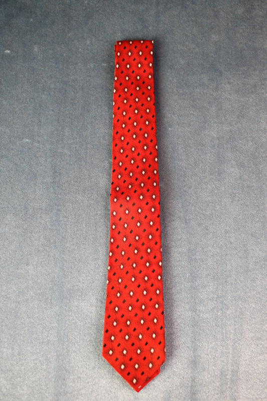 Vintage red black cream jacquard skinny tie