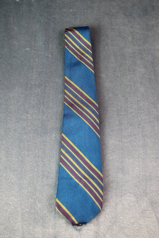 Vintage blue gold red stripe skinny tie