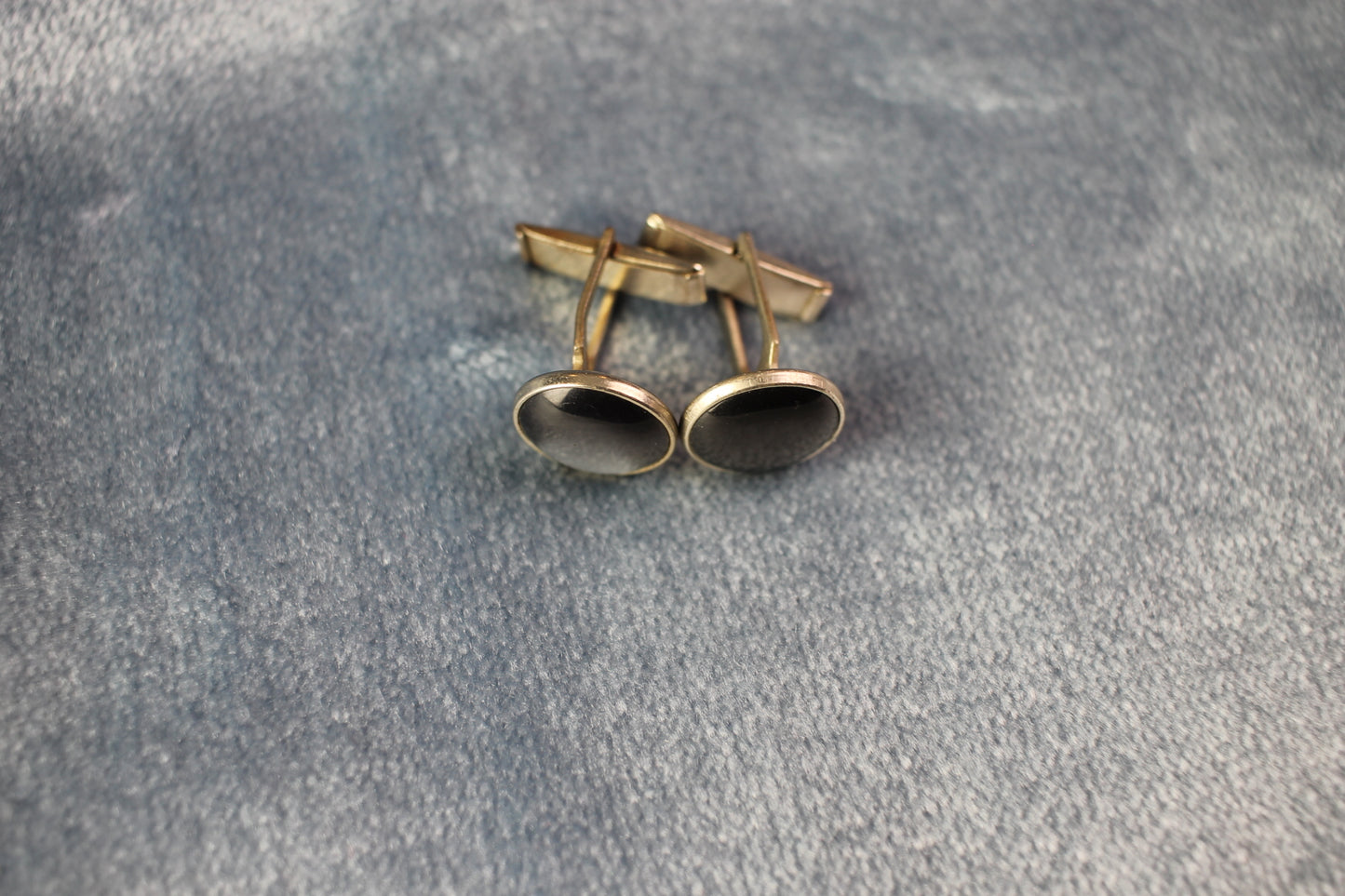 Vintage silver metal black moonstone circle cufflinks