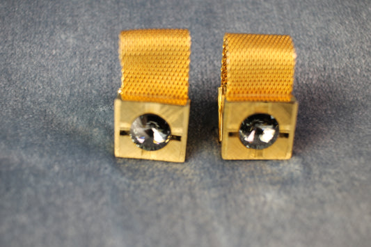 Vintage large grey single diamante heavy set wrap around cufflinks