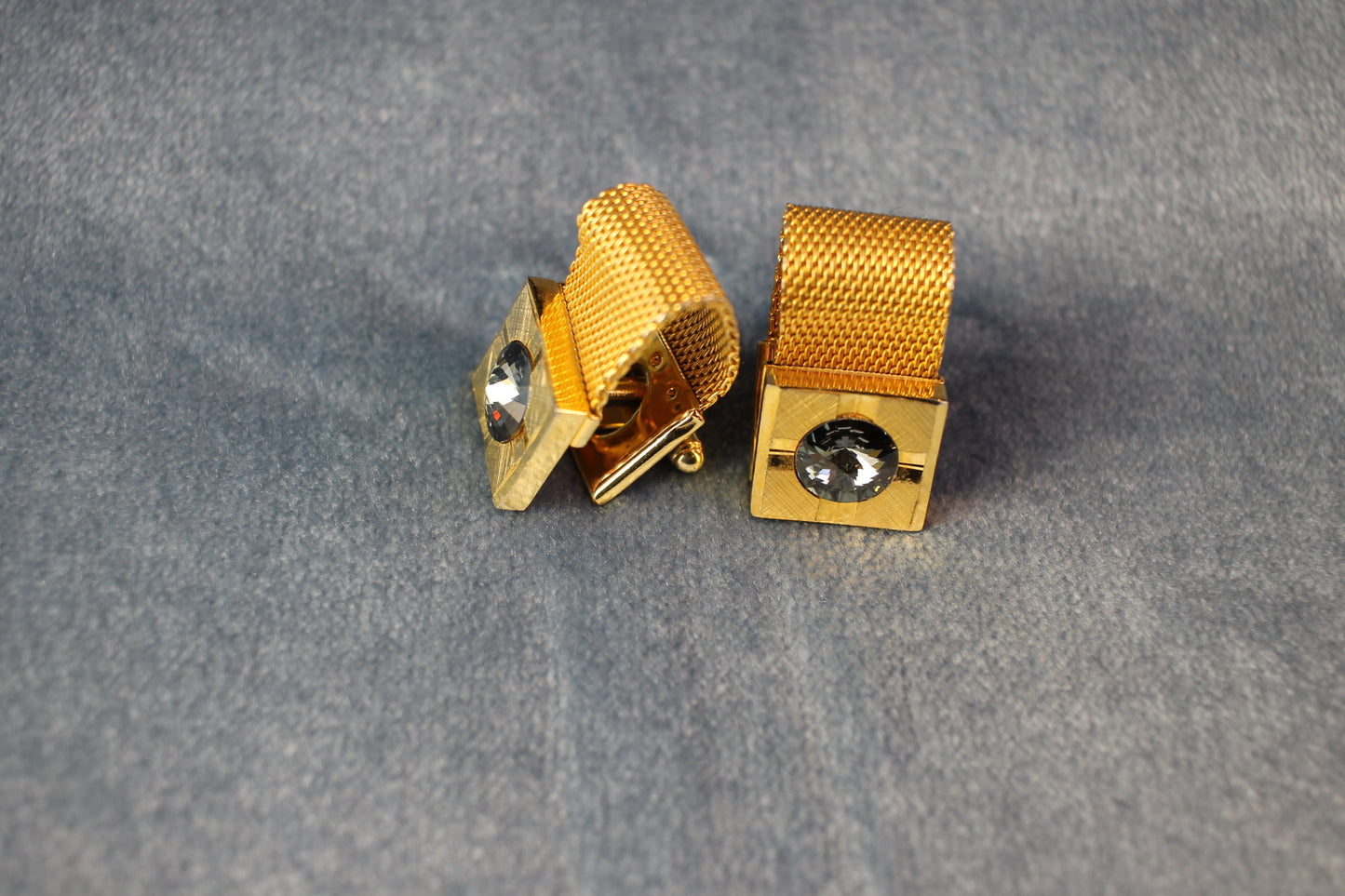 Vintage large grey single diamante heavy set wrap around cufflinks