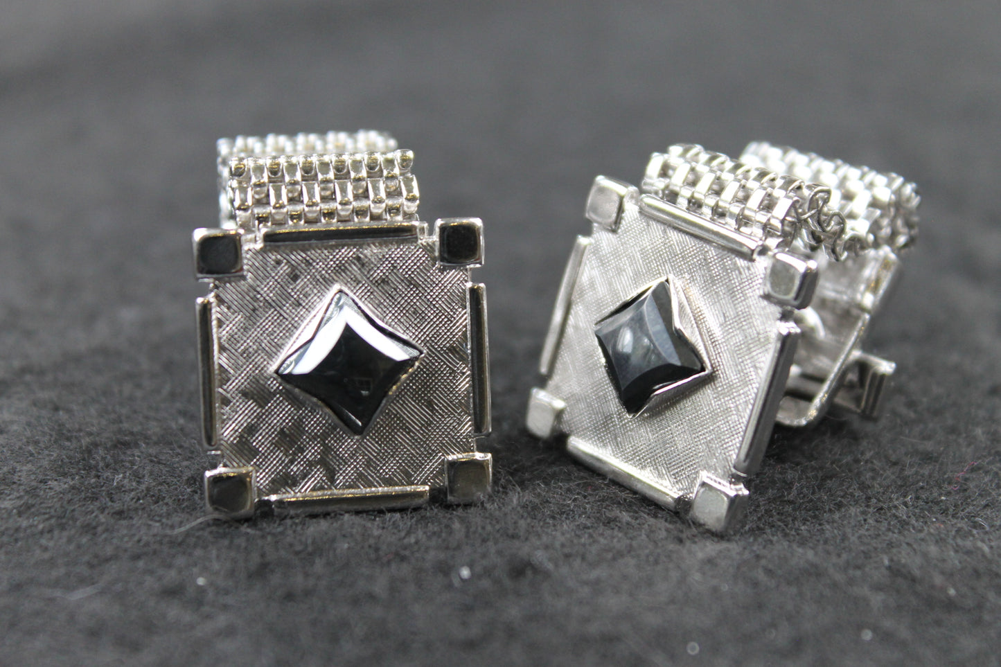 Vintage Wrap Around Cufflinks Square Black Stone Centres