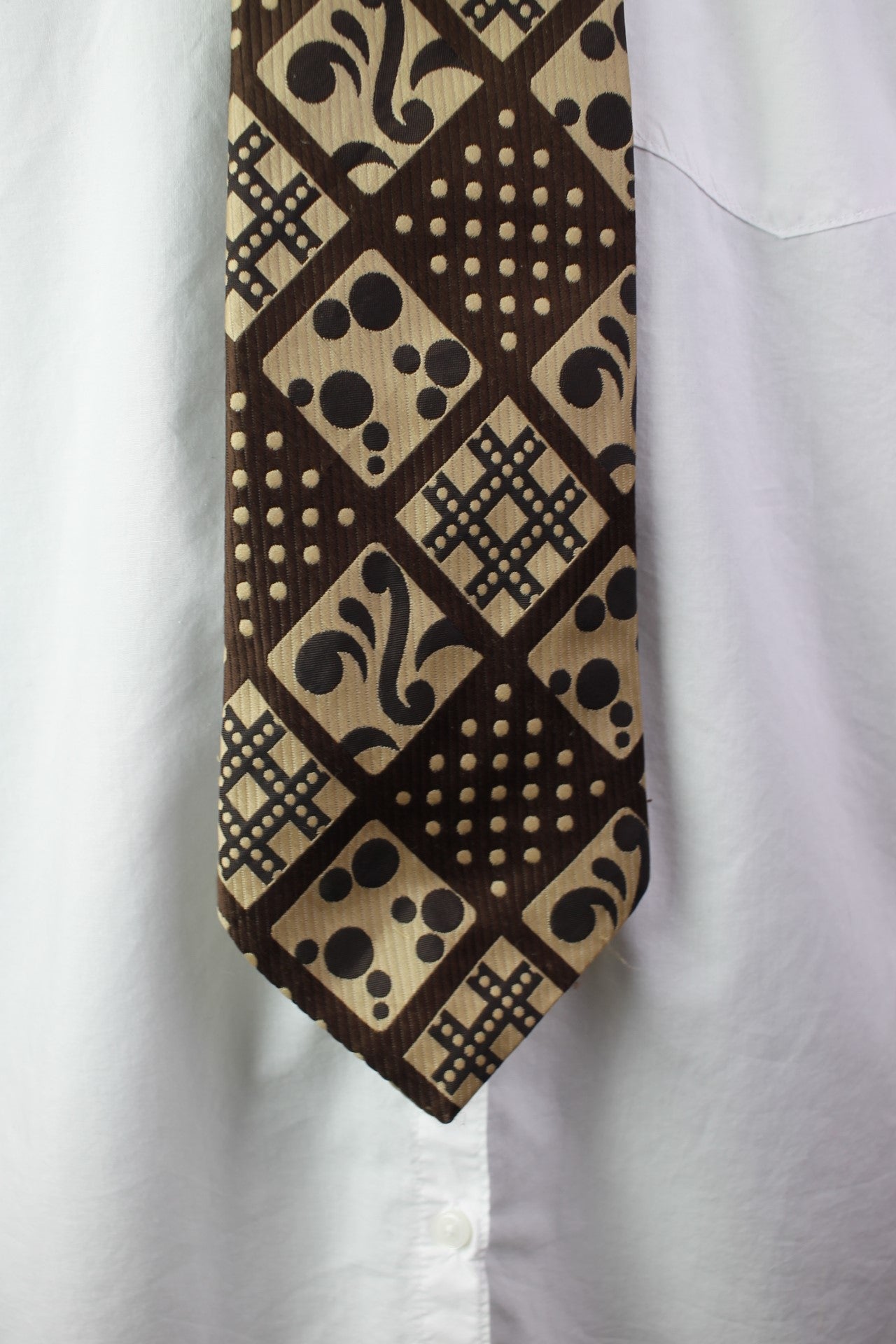 Vintage 1950s/1960s brown gold squares pattern tie