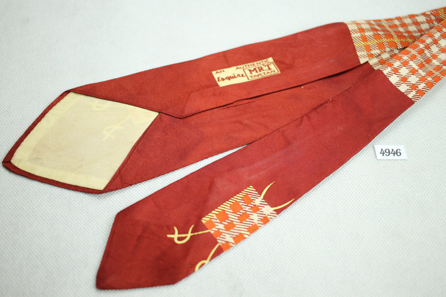 Vintage Famous Barr Co Esquire Mr T Tartan Swing Tie 1940s/50s Burgundy