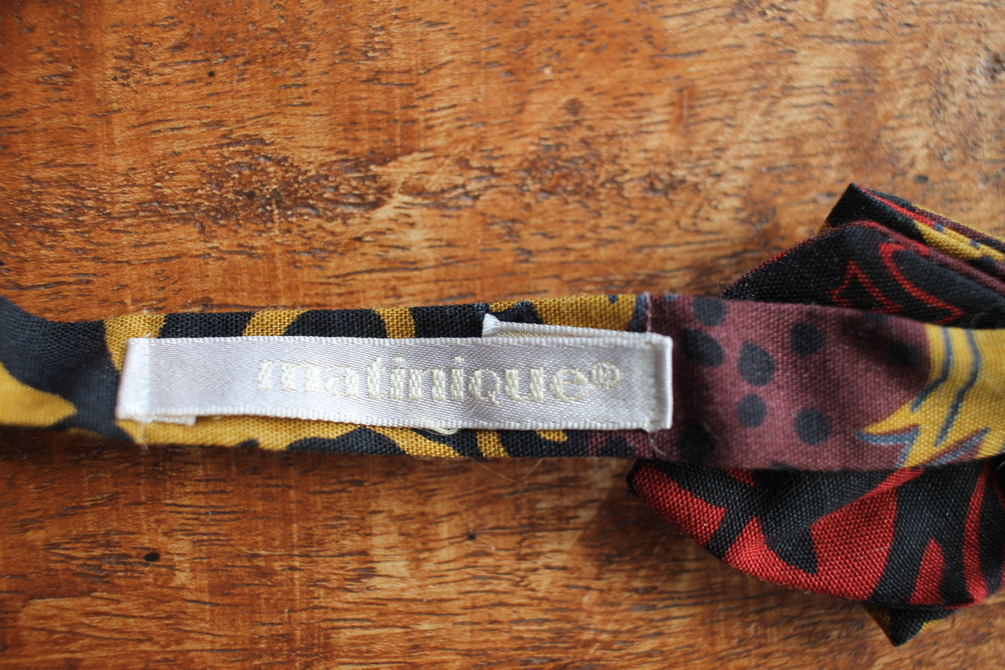 Vintage Matinique pre-tied red mustard black pattern bow tie adjustable