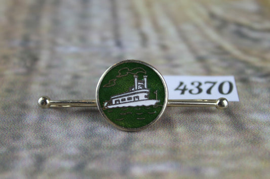 Vintage rare green enamel gold metal paddle steamer boat collar clip bar