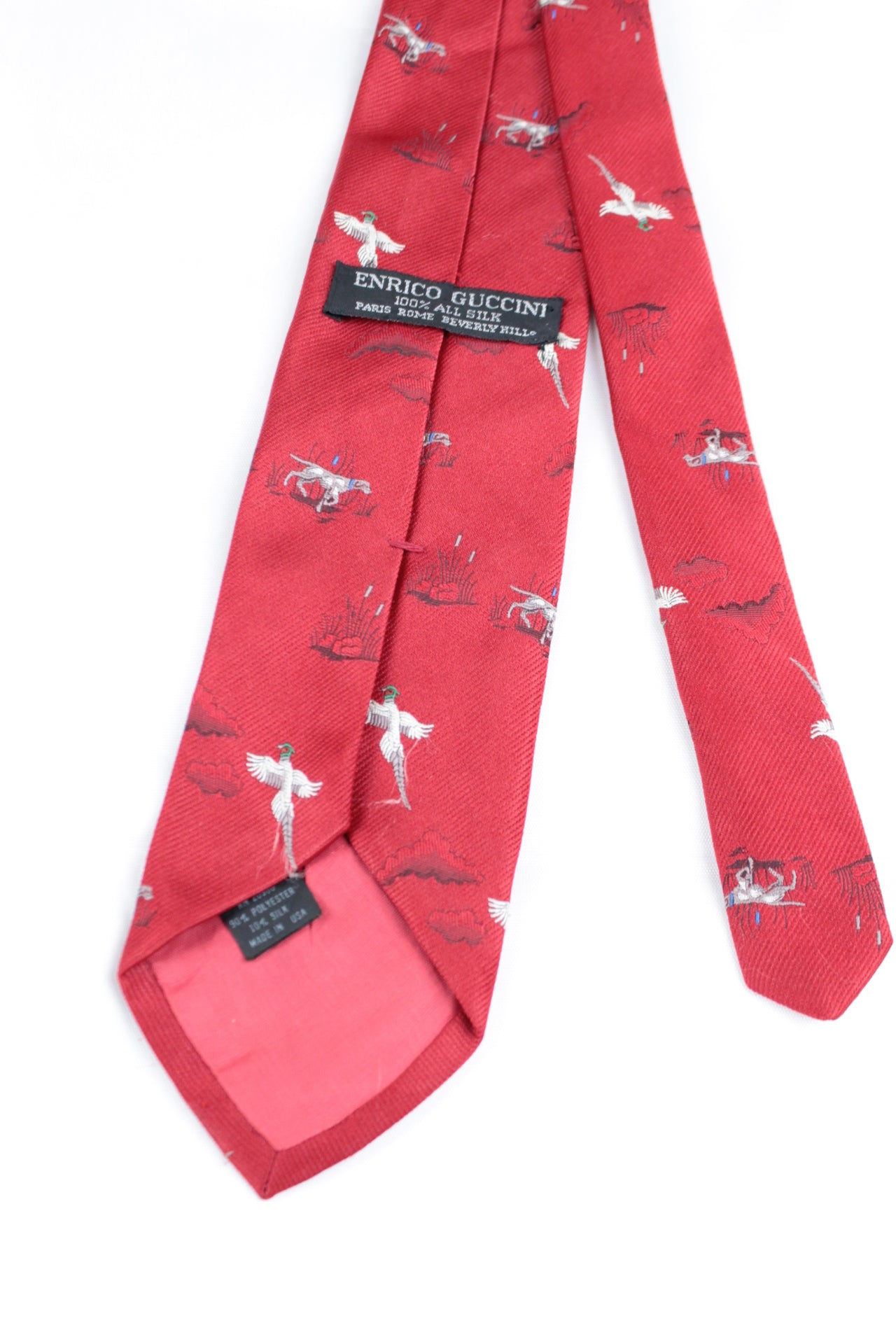 Vintage Enrico Guccini red pheasants pointer dogs tie