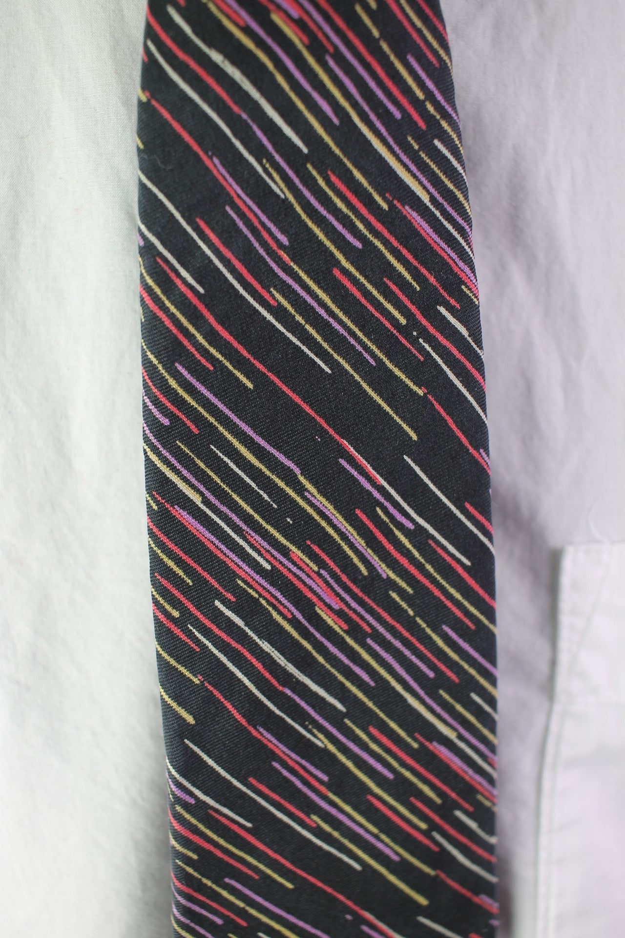 Vintage Halston black pink yellow red striped tie Bloomingdales