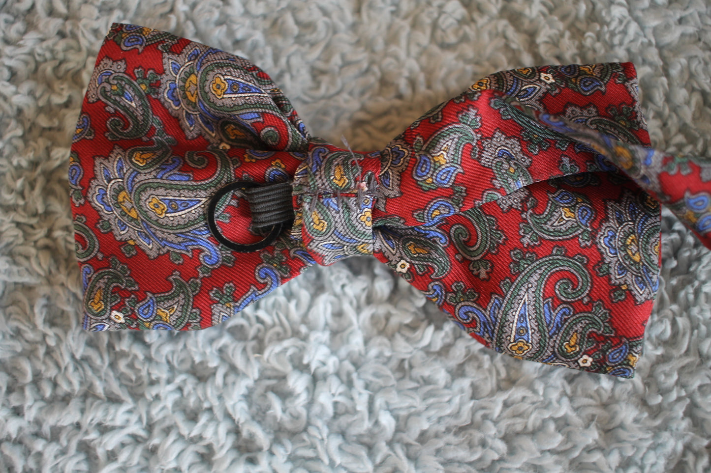 Vintage pre-tied red blue green paisley pattern bow tie adjustable