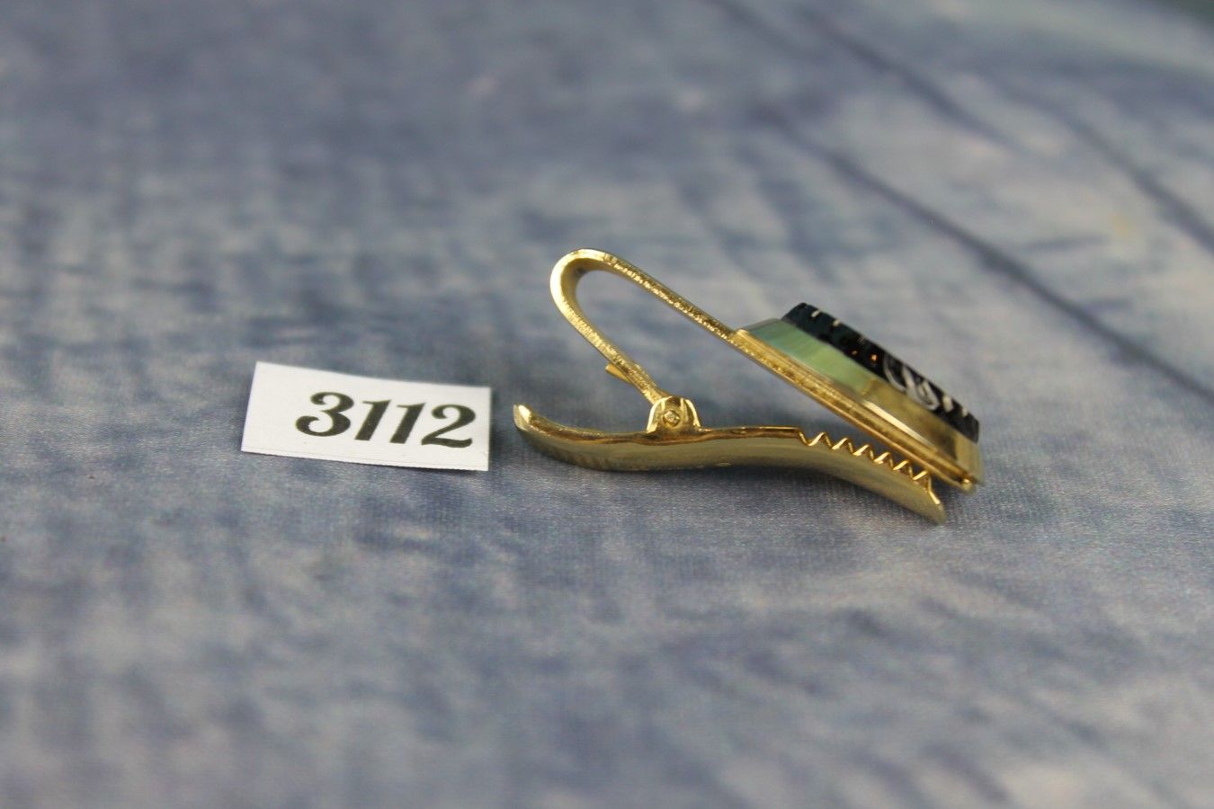 Vintage Sarah Cov Gold Metal Tie Clip Decorative Glass Stone