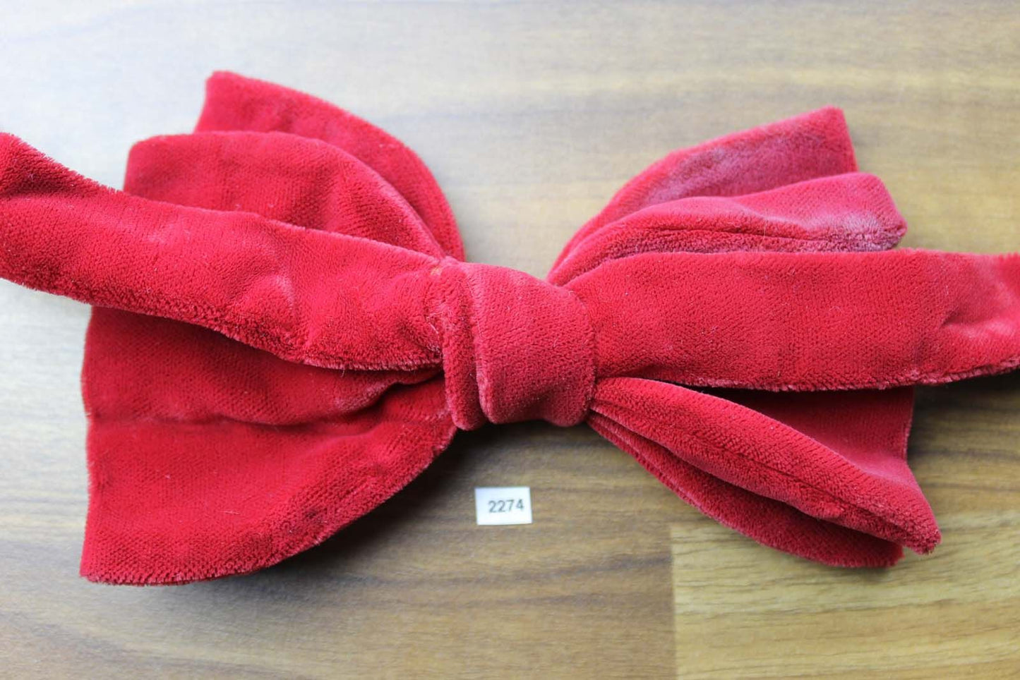 Vintage 1970s Pre Tied Bow Tie Red Velvet Adjustable
