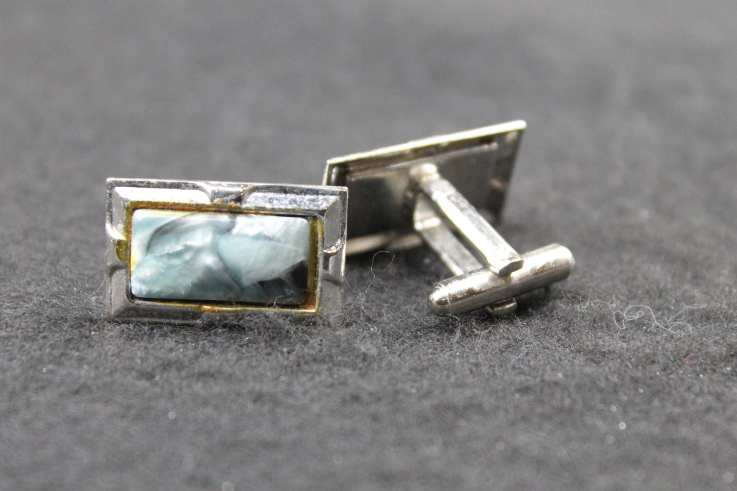 Vintage Oblong Blue Grey Marbled Lucite Cufflinks