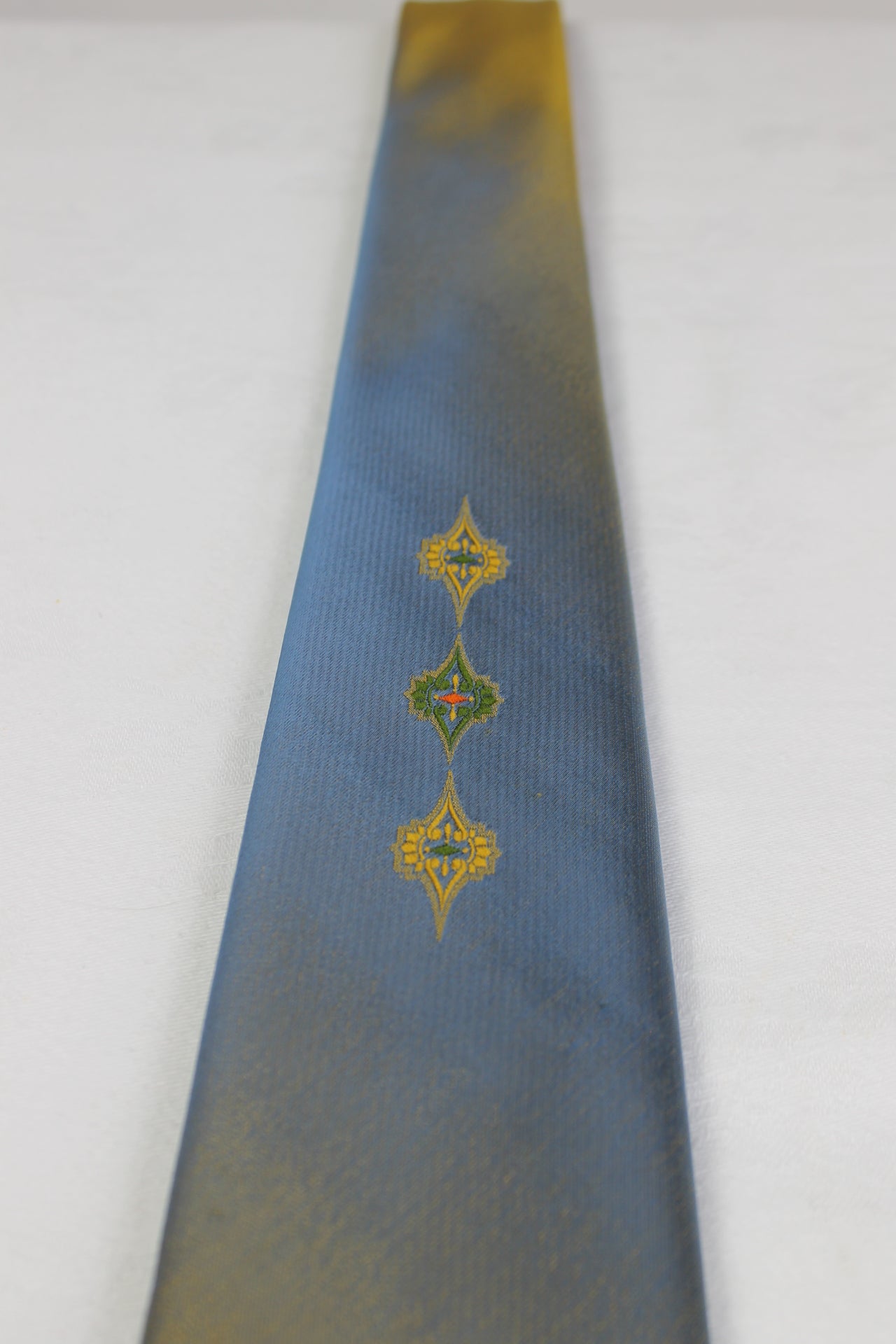 Vintage Towncraft Sharkskin Fabric Blue Gold Metallic Look Tie 1950s/60s