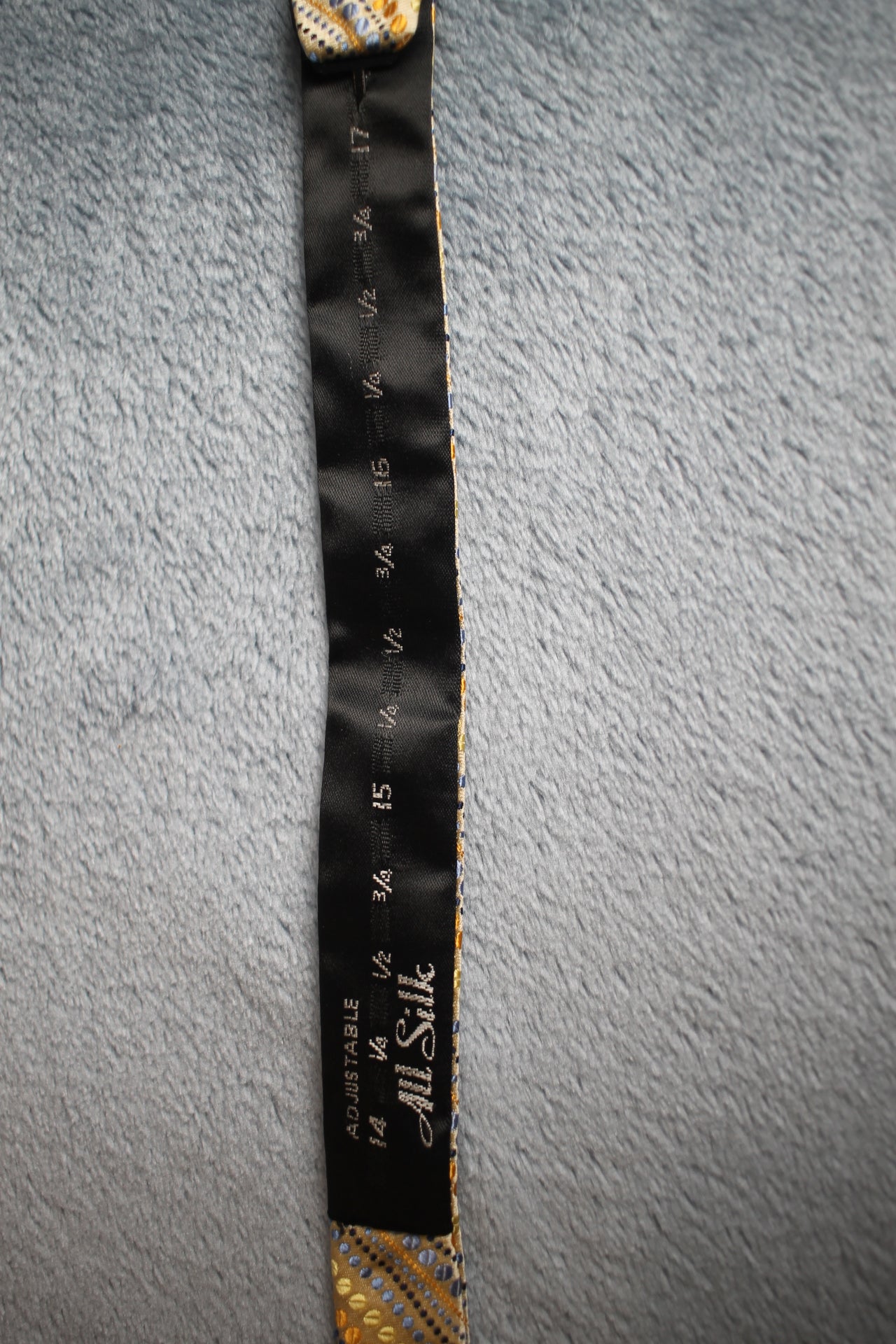 Vintage Bruno Piatelli self tie thistle end all silk gold bronze blue pattern bow tie