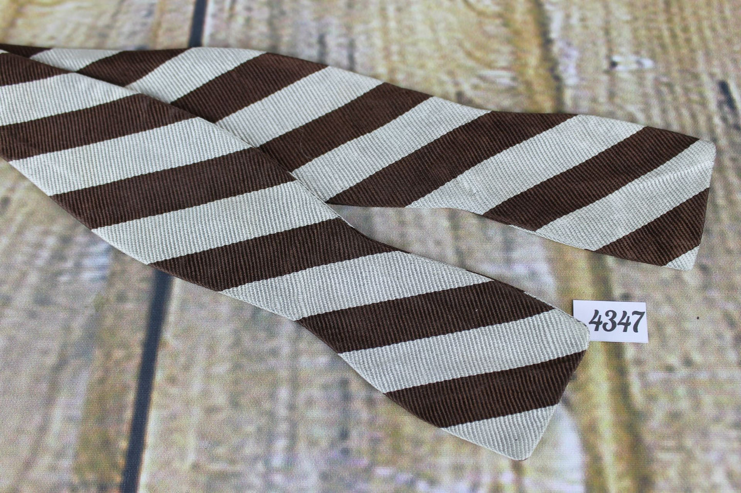 Superb Vintage Van Boven Silver Brown Broad Stripe Self Tie Slim Thistle Bow Tie