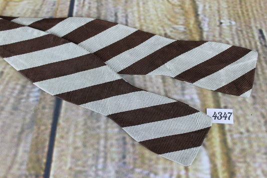 Superb Vintage Van Boven Silver Brown Broad Stripe Self Tie Slim Thistle Bow Tie