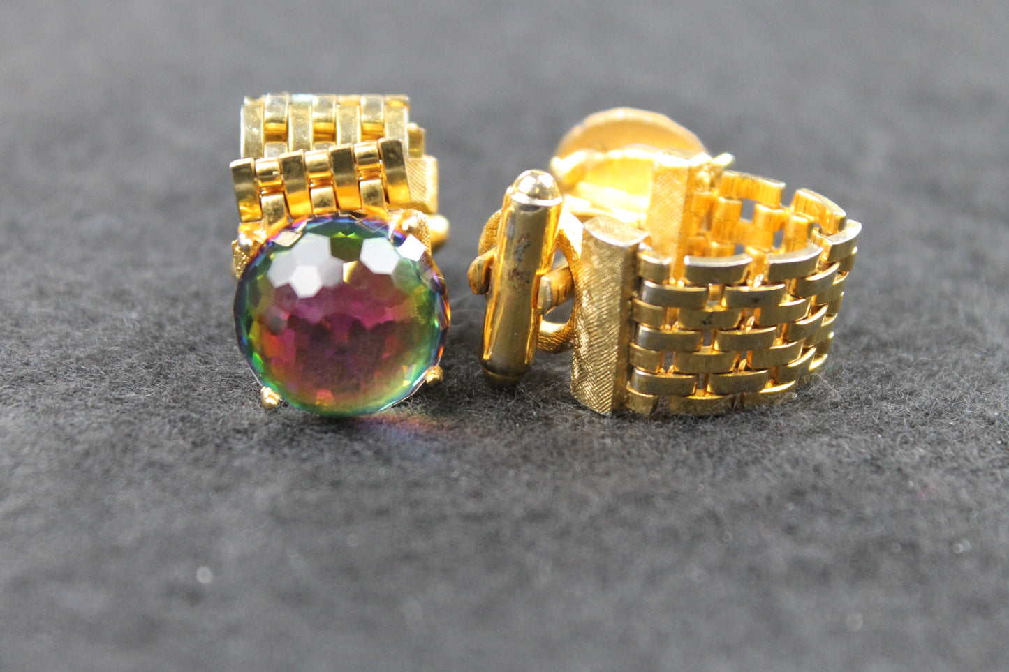 Vintage Large Aurora Borealis Diamante Wrap Around Cufflinks