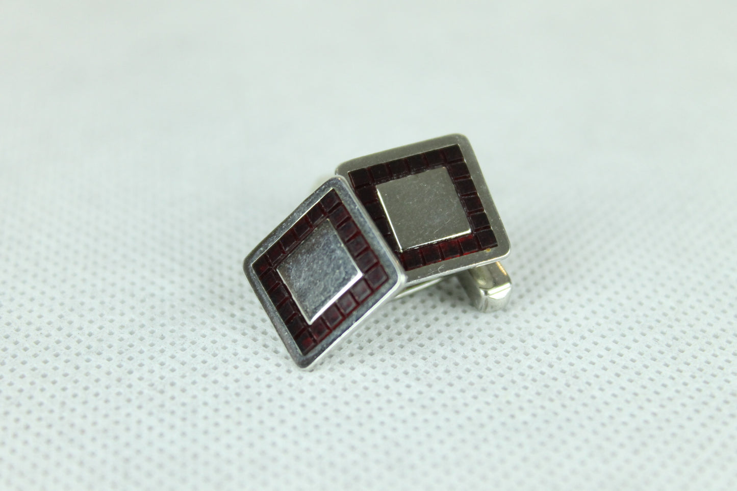 Vintage Swank Silver Red Inset Cuff Links