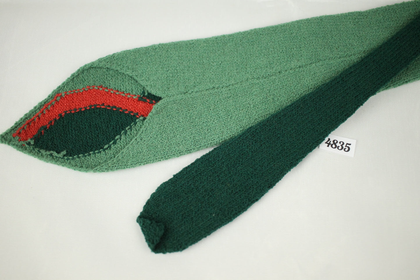 Vintage 1950s Hand Knitted Two Tone Green and Coral Pink Tie