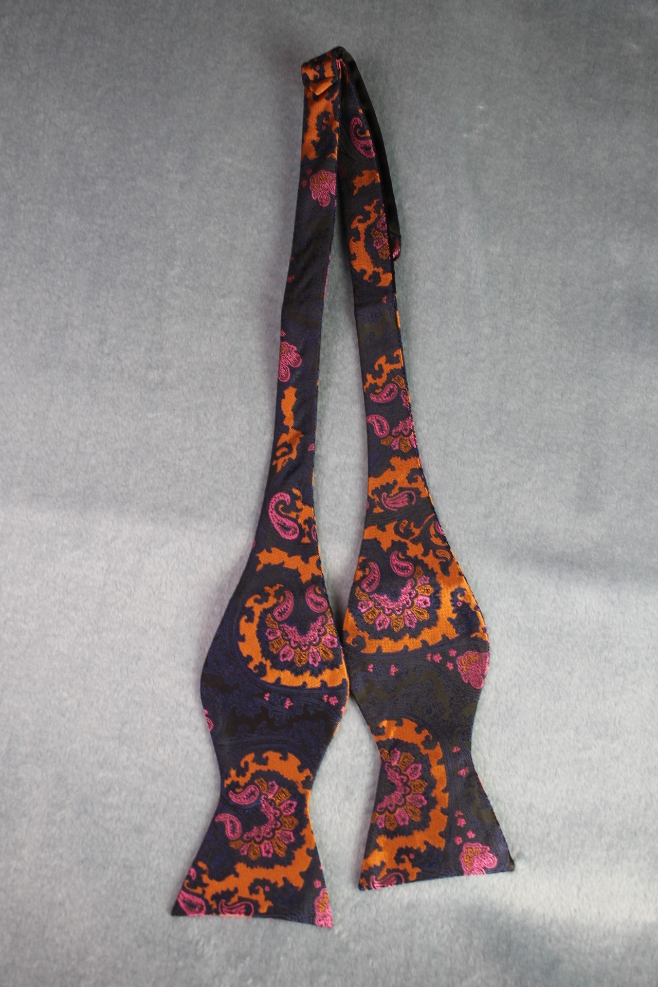 Vintage self tie thistle end black orange purple pattern bow tie adjustable
