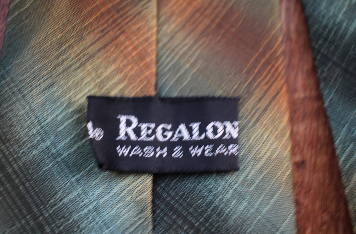 Vintage 1960s Regalon green orange yellow faded striped tie