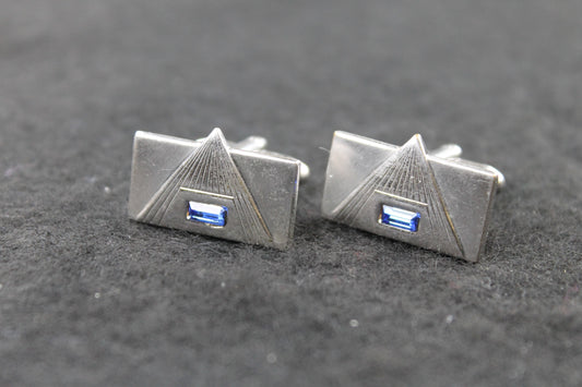 Vintage Speidel Oblong Blue Inset Diamante Cufflinks