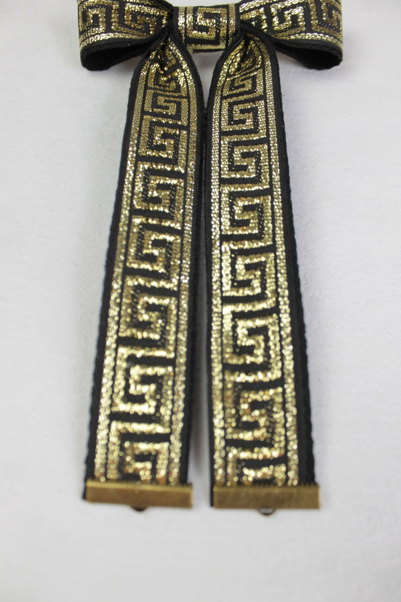 Vintage Style New Black Gold Square Scroll Clip On Western Cowboy Kentucky Bow Tie