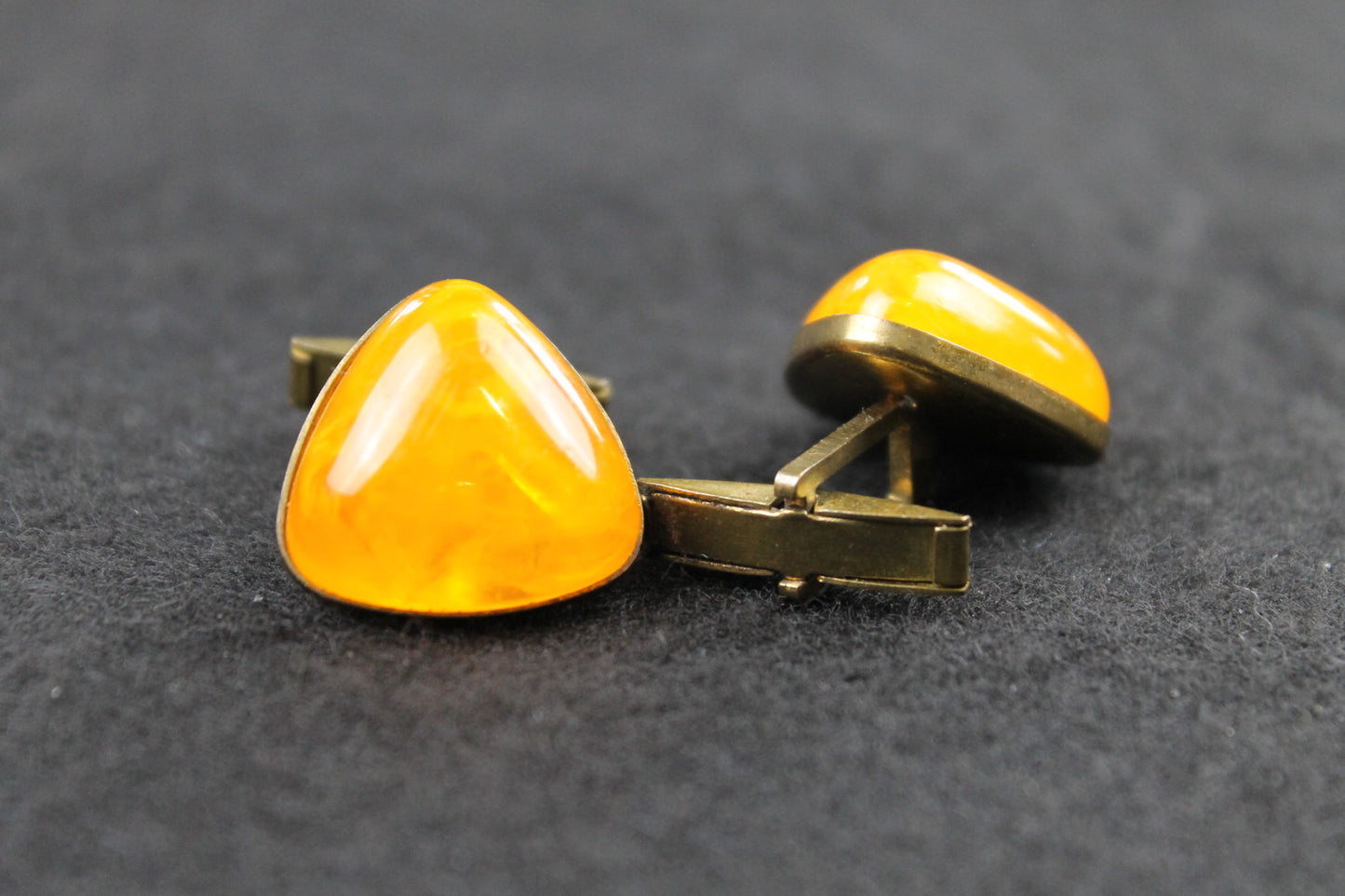 Vintage Amber Lucite Stone Cufflinks and Tie Clip Set