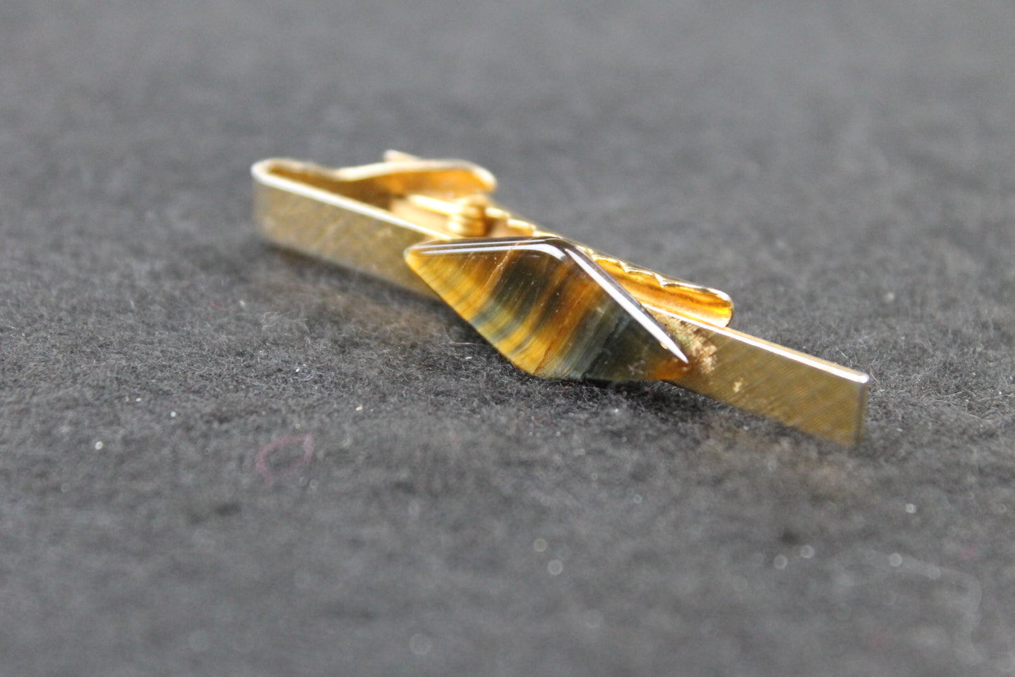 Vintage Diamond Tiger's Eye Stone Tie Clip