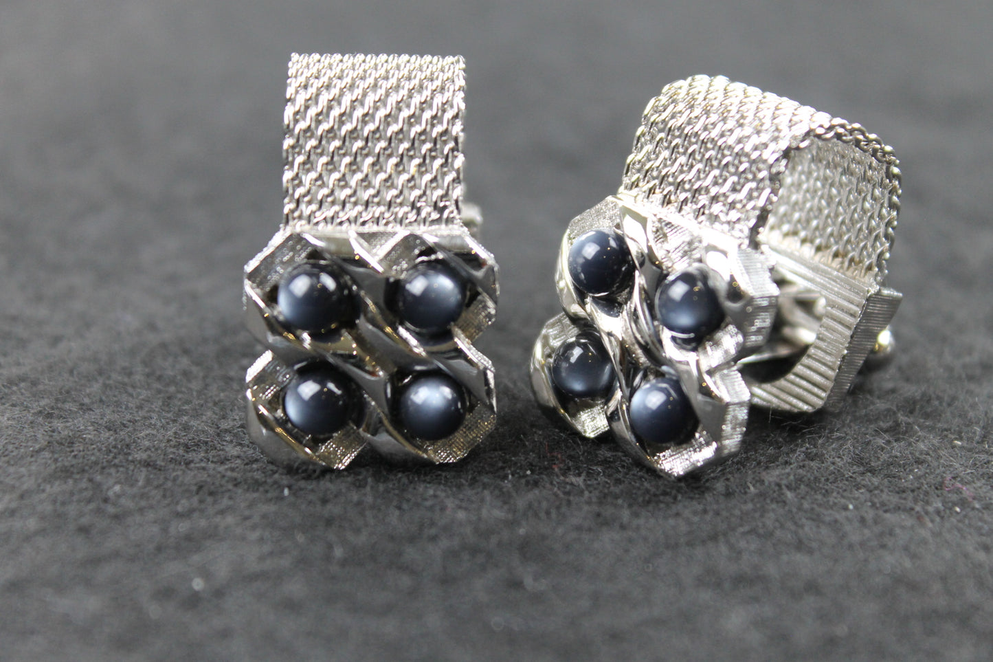 Vintage Grey Faux Pearl Wrap Around Silver Metal Cufflinks