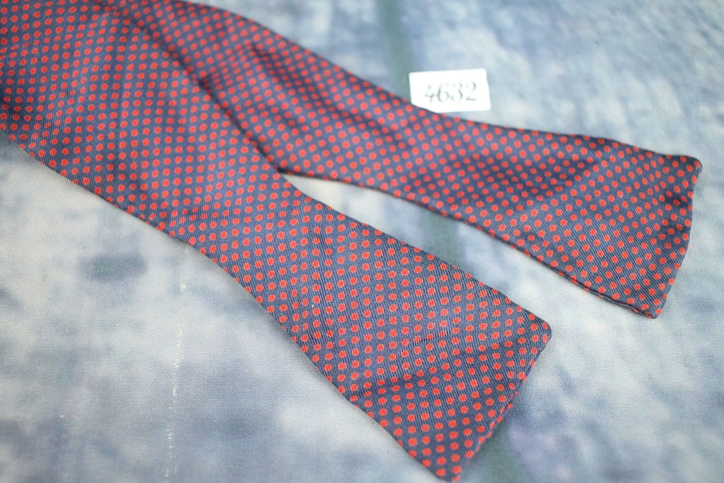 Vintage Italian self tie paddle end navy red polka dot bow tie adjustable