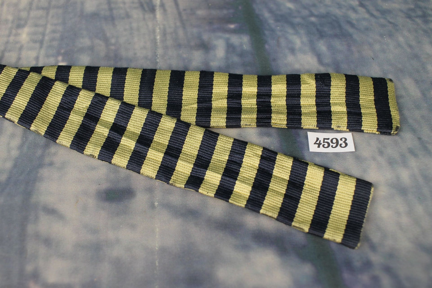 Vintage Pure Silk Straight Skinny Bow Tie broad Striped Navy Gold Adjustable