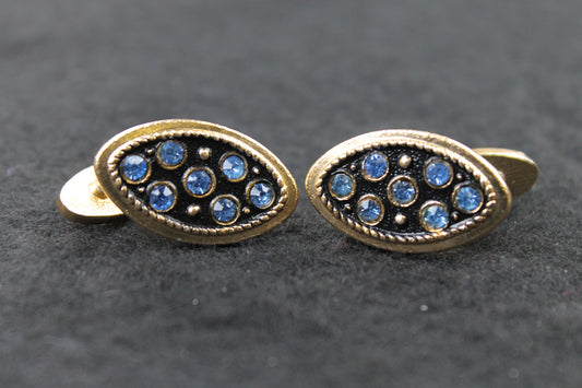 Vintage Oval Blue Diamante Inset Cufflinks
