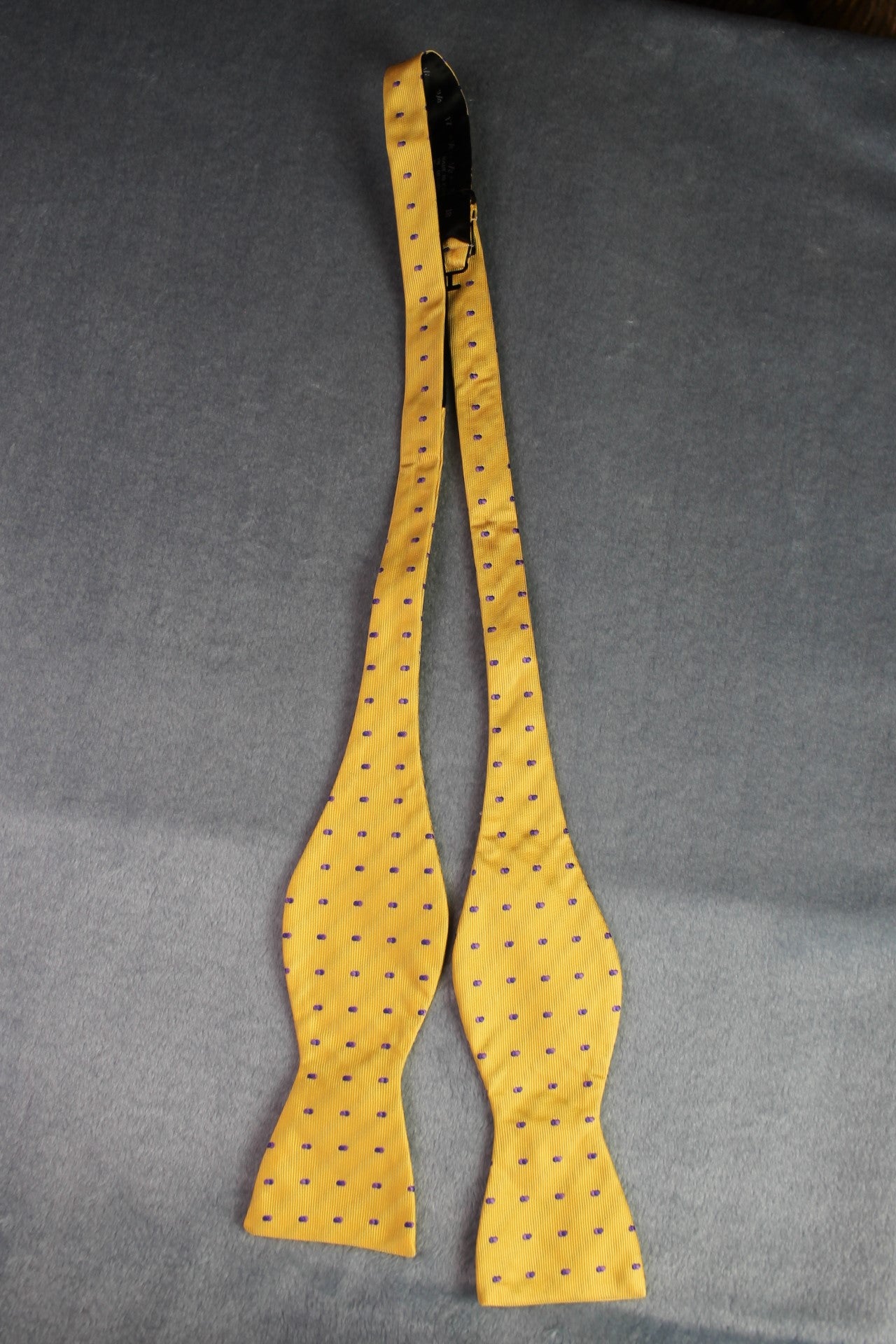 Vintage self tie thistle end 100% silk yellow purple pattern bow tie adjustable