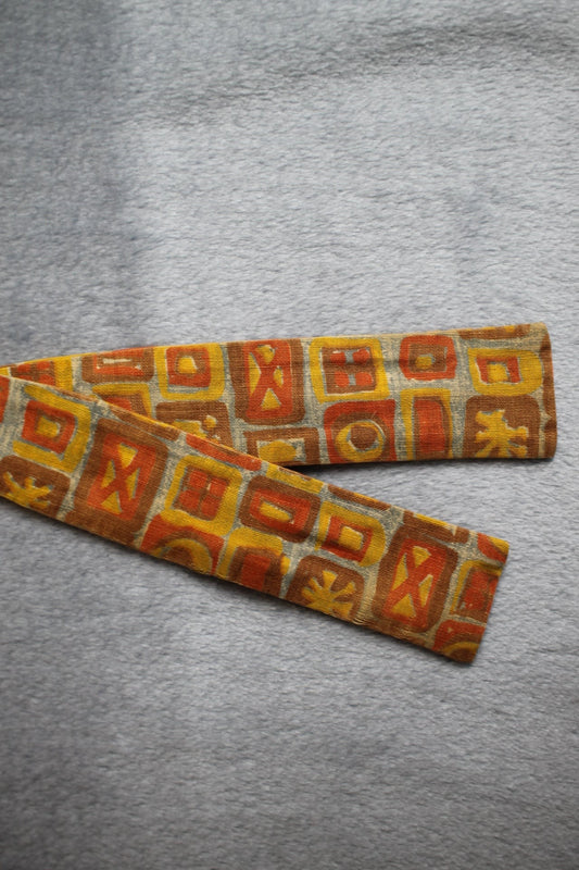 Vintage Rooster self tie paddle end brown orange yellow pattern bow tie adjustable