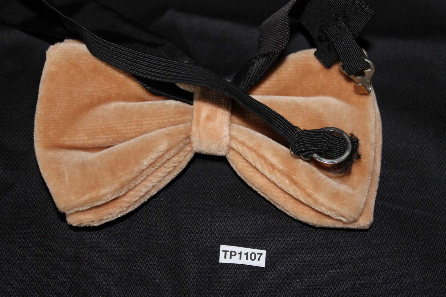 Vintage 1970s Pre Tied Bow Tie Taupe Velvet One Size Fits all