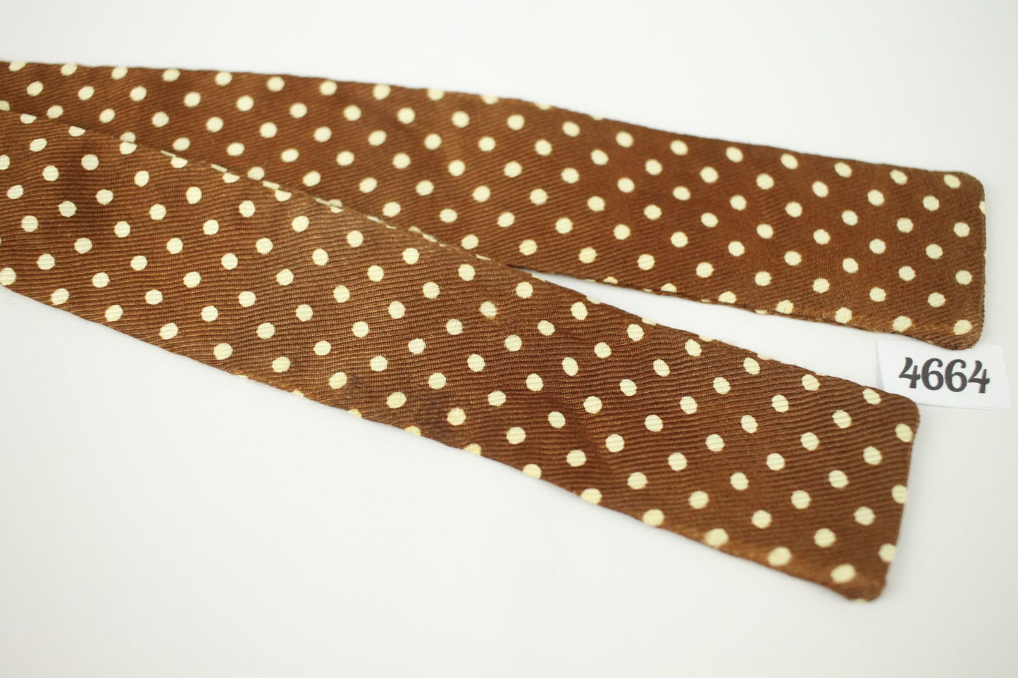 Vintage Self Tie Straight End Brown Ivory Polka Dot Skinny Bow Tie