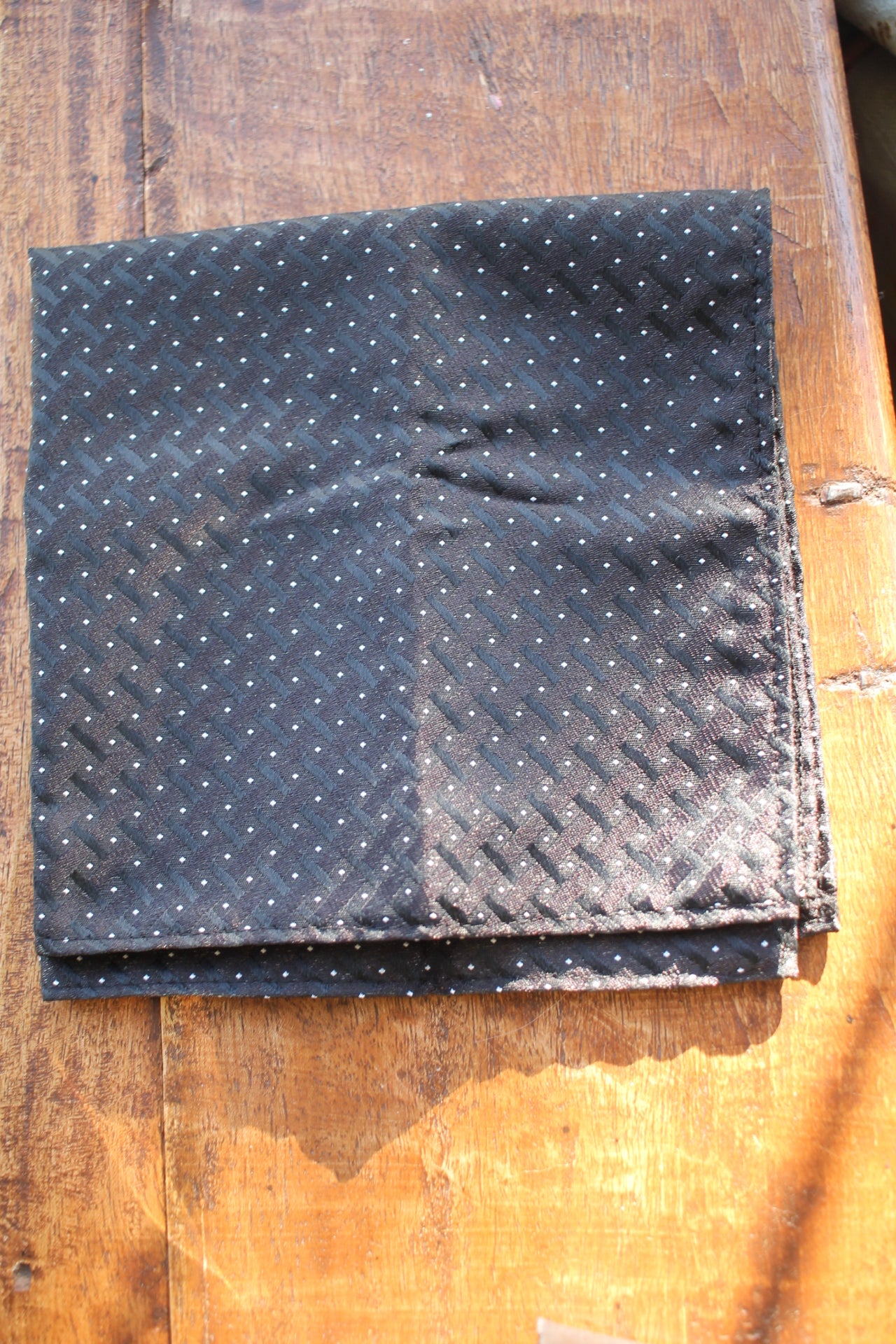 Vintage Frederick Theak pre-tied bow tie and handkerchief set black silver sparkly spotted pattern adjustable