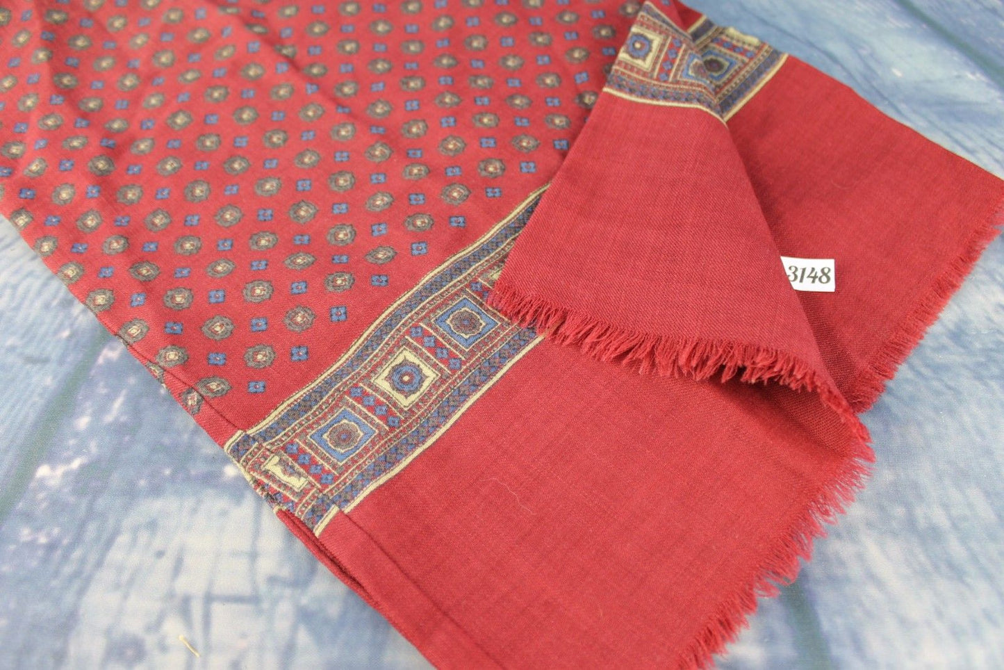 Vintage Mens Navy Burgundy Patterned Scarf