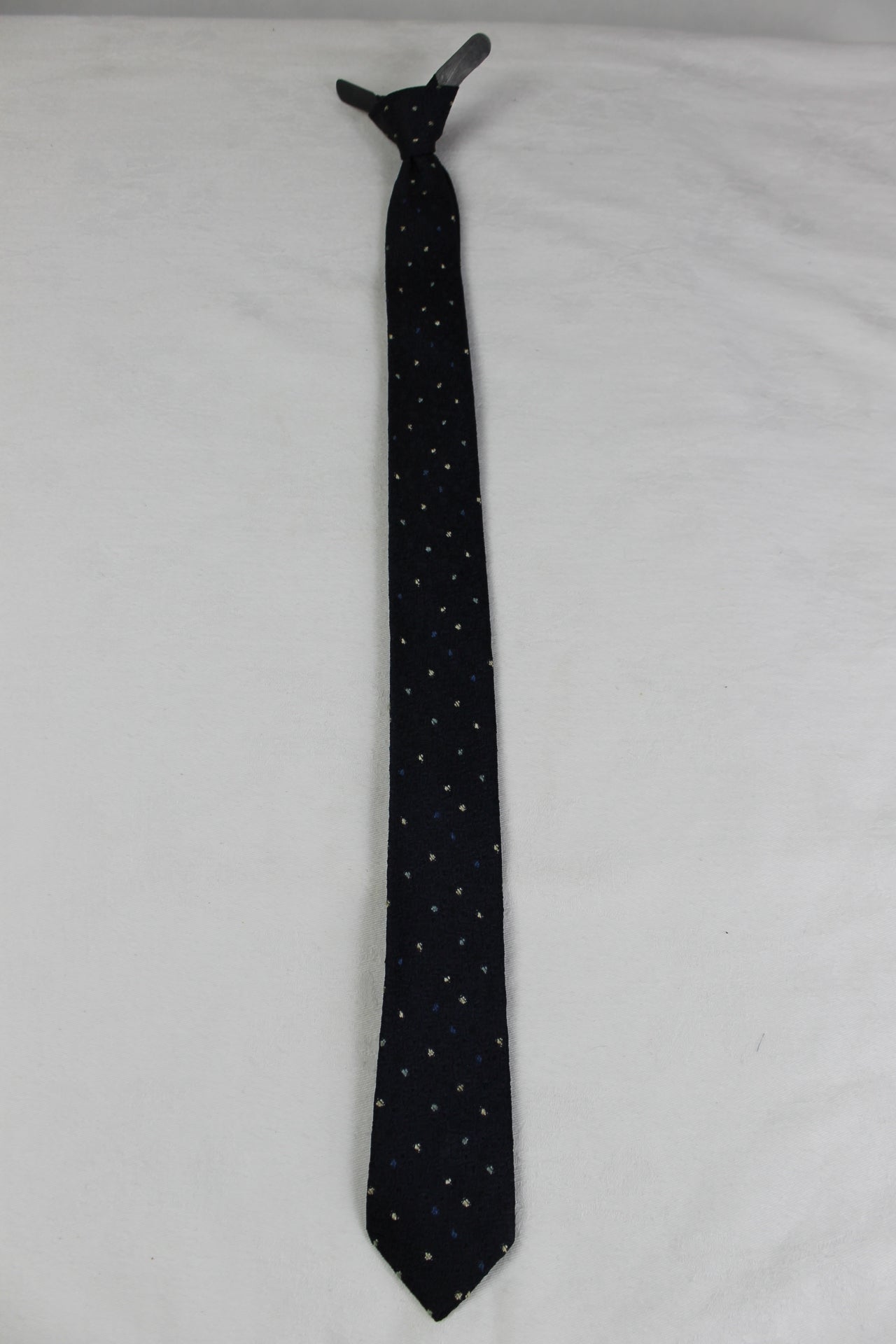 Vintage Clip On Skinny Navy Spotted Tie