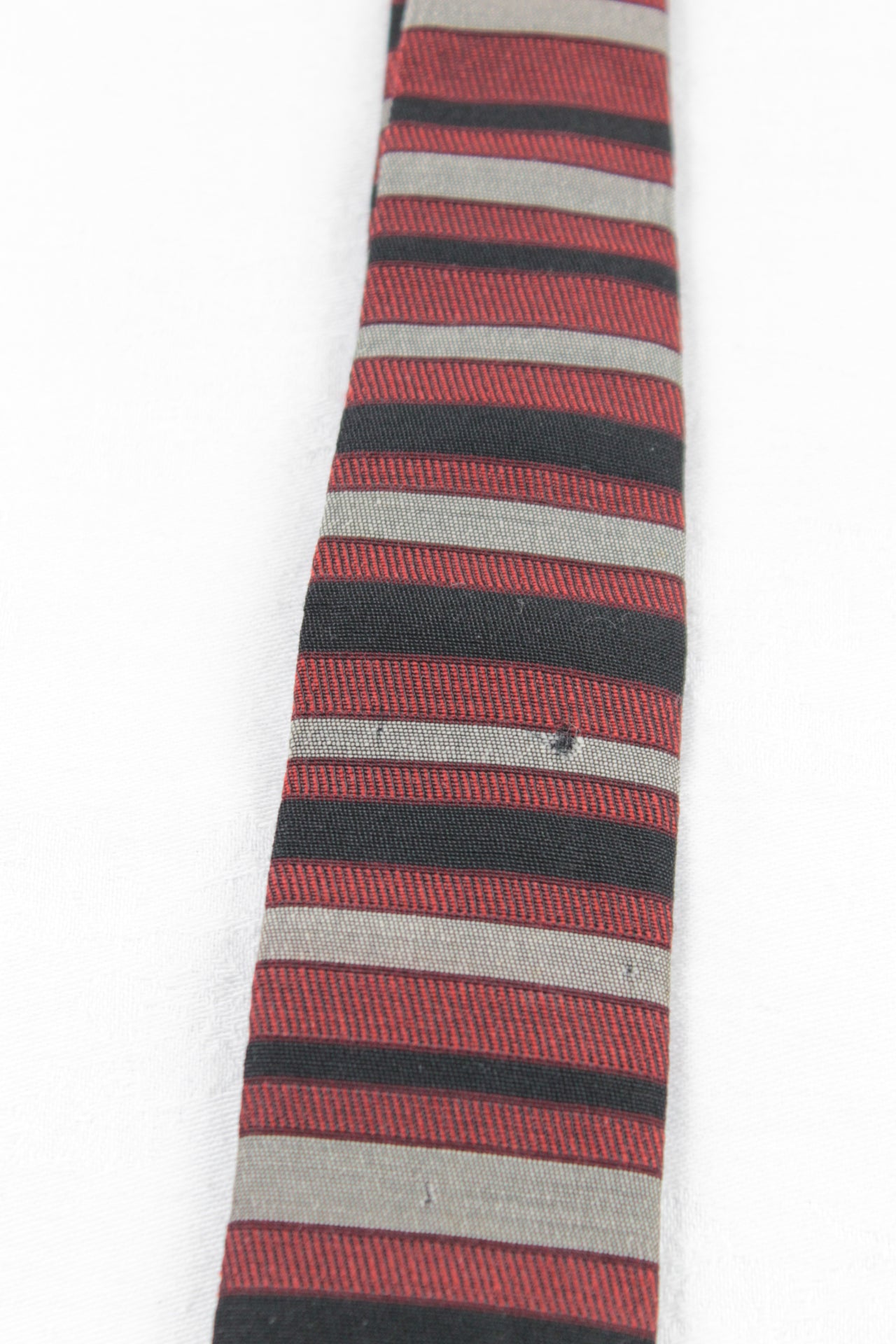 Vintage Ernst Wizam Red Black Grey Striped Square End Skinny Tie 1940s/1950s