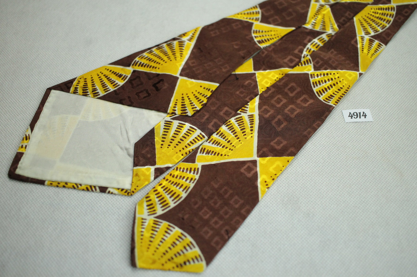 Vintage 1940s/50s Jordan Marsh Brown Gold Fan Print Jacquard Swing Tie