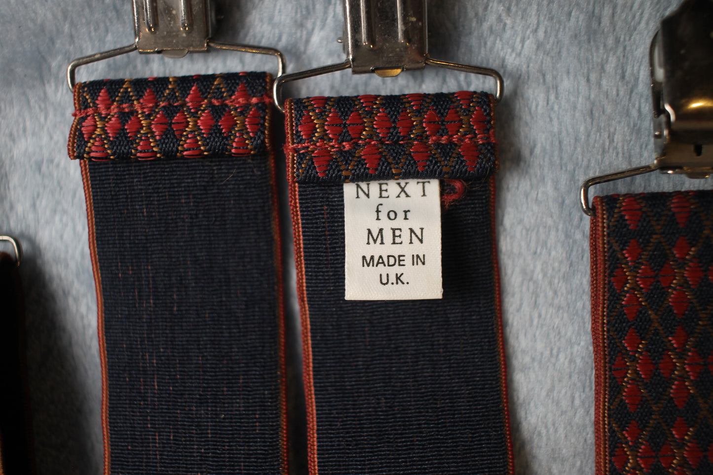 Vintage Next retro wide clip on elasticated red black patterned braces 80s Wall Street